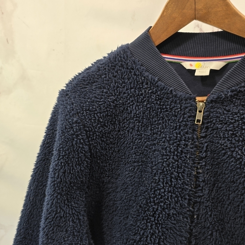 Boden Jacket Womens Large Blue Bomber Teddy Sherpa Fuzzy Navy Snuggly - Picture 3 of 15
